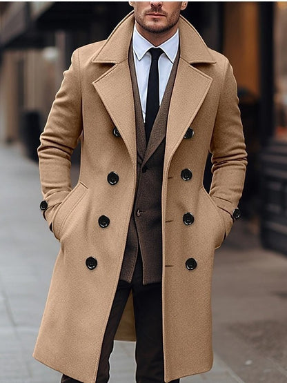 Perfect Stylish Winter Casual or Business Fall Winter Men Woolen Coat Double Breasted Long