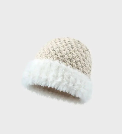 Handmade Plush Stitching Knitted Hat Female