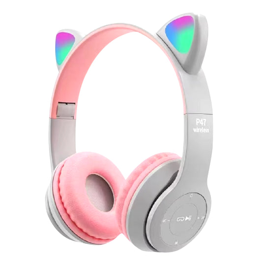 Wireless Headphones Cat Ear Gaming Headset Glow Light Bluetooth-Compatible Helmets Cute Over-Ear Headsets for Kids and Adult