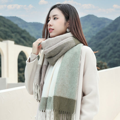 Pure wool plaid scarf women's winter  version of everything New Year thickened warm scarf cashmere shawl high-grade