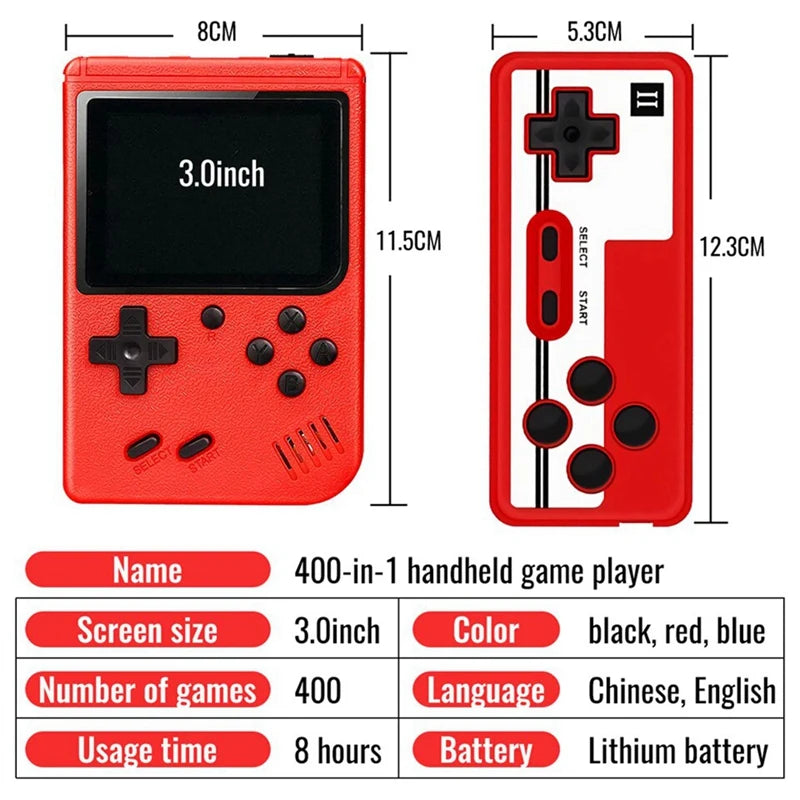 400-In-1 Video Game Console Retro Mini Game Plyer 3.0 Inch Color Pocket TV Game Console Dual Handheld Gamer Player Durable White