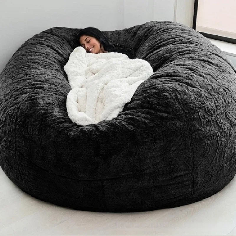 Giant Fur Bean Bag Cover Big Round Soft Fluffy Faux Fur BeanBag Lazy Sofa Bed Cover Living Room Furniture w/Fill