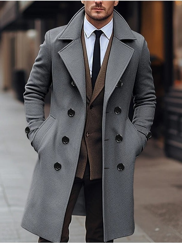 Perfect Stylish Winter Casual or Business Fall Winter Men Woolen Coat Double Breasted Long