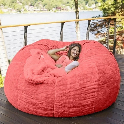 Giant Fur Bean Bag Cover Big Round Soft Fluffy Faux Fur BeanBag Lazy Sofa Bed Cover Living Room Furniture w/Fill