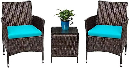 Devoko Patio Porch Furniture Sets 3 Pieces PE Rattan Wicker Chairs with Table Outdoor Garden Furniture Sets (Brown/Beige)