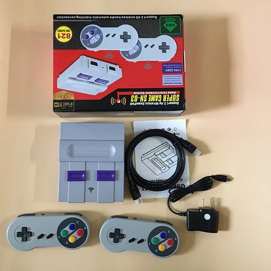 VIDEO GAME CONSOLES -SNES REPLICA -SUPER NINTENDO REPLICA WITH 821games Retro Video Game Console ForSnes Game 2.4G 2 Wireless Gamepad Controller HD HDMI TV Out SUPER Game for kids gift