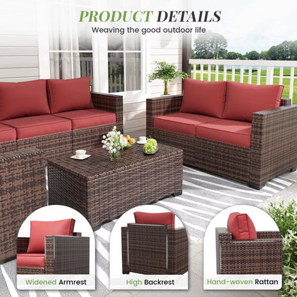 Garden Furniture 8 Pieces Set with 40" Fire Pit Outdoor Sofa Sets, Wicker Furniture Set with Coffee Table, Garden Furniture Sets