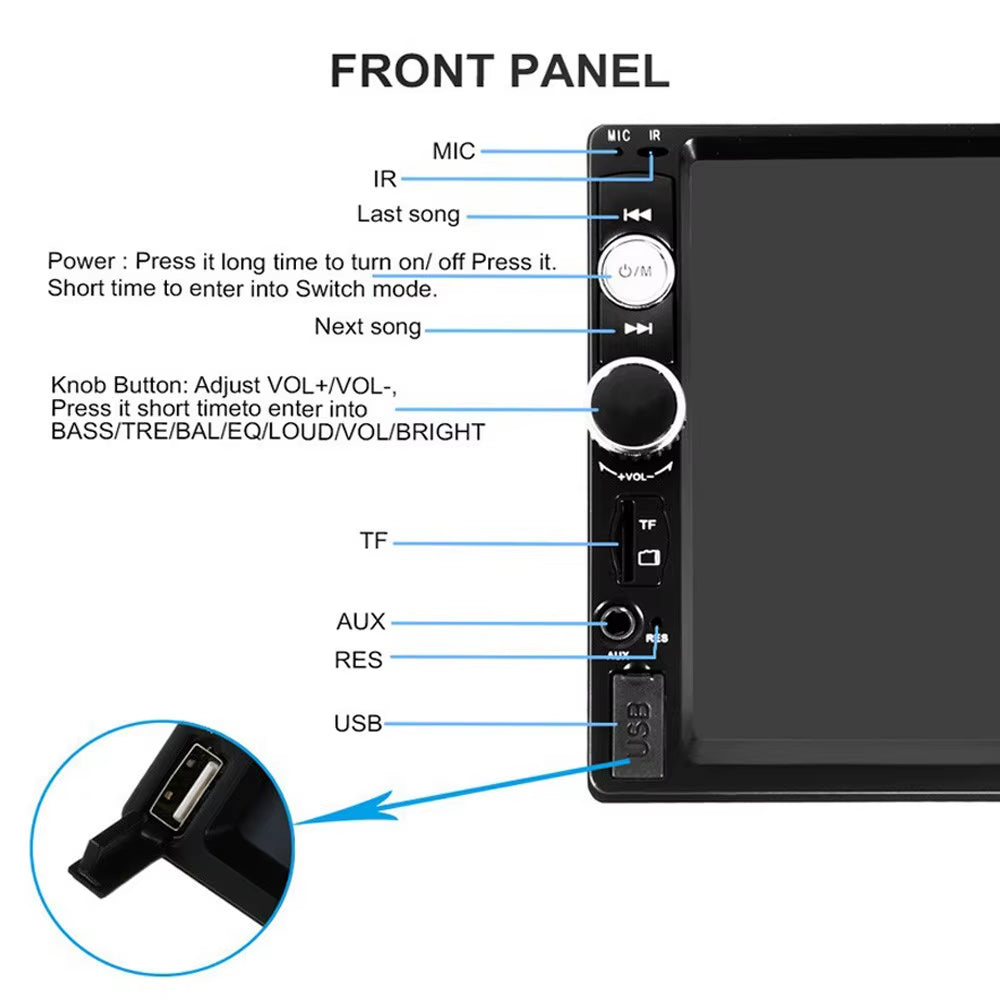 Universal Car Multimedia Player Autoradio 2Din Stereo 7" Touch Screen Video MP5 Player Auto Radio Backup Camera