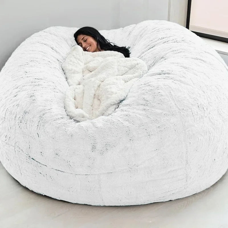 Giant Fur Bean Bag Cover Big Round Soft Fluffy Faux Fur BeanBag Lazy Sofa Bed Cover Living Room Furniture w/Fill