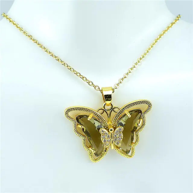 Crystal Glass Butterfly Necklace