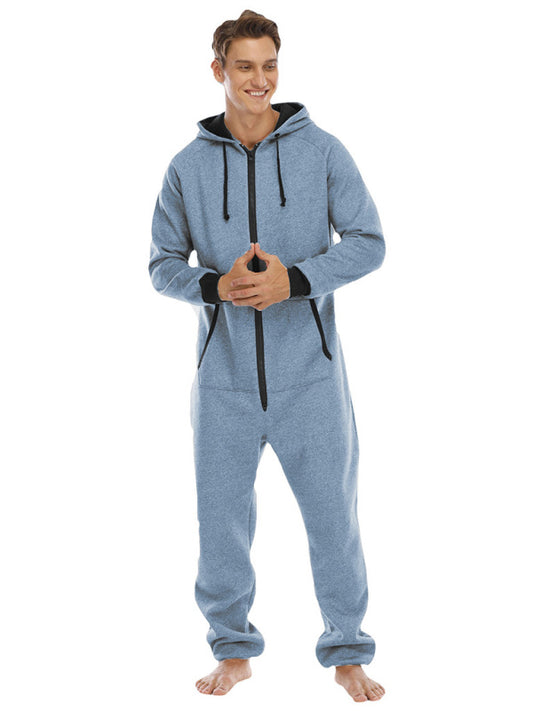 Men's Thickened Sweater Fleece Jumpsuit Pajamas Homewear Casual Suits