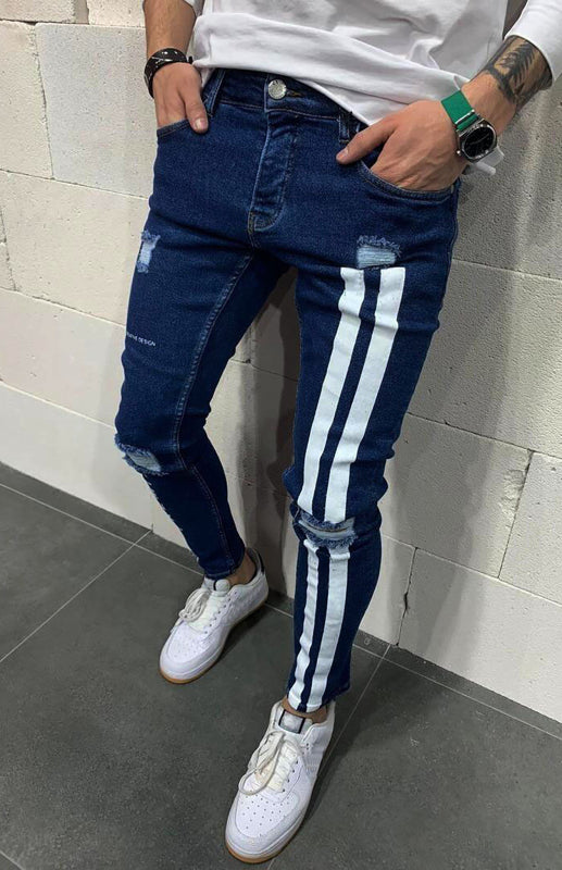 Men's Athletic Striped Elastic Fit Jeans