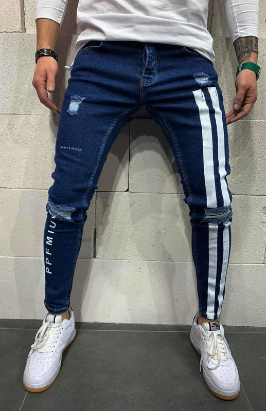 Men's Athletic Striped Elastic Fit Jeans