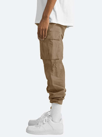 Men's Solid Color Cargo Pocket Casual Trousers