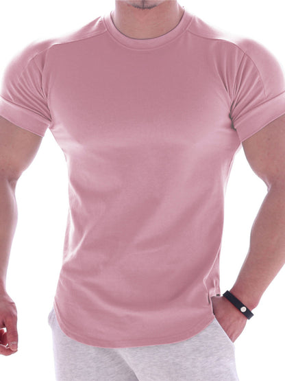 Fitness trendy brand quick-drying round neck elastic short-sleeved tight-fitting sports T-shirt