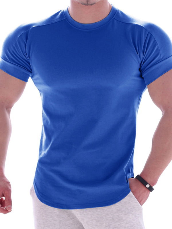 Fitness trendy brand quick-drying round neck elastic short-sleeved tight-fitting sports T-shirt