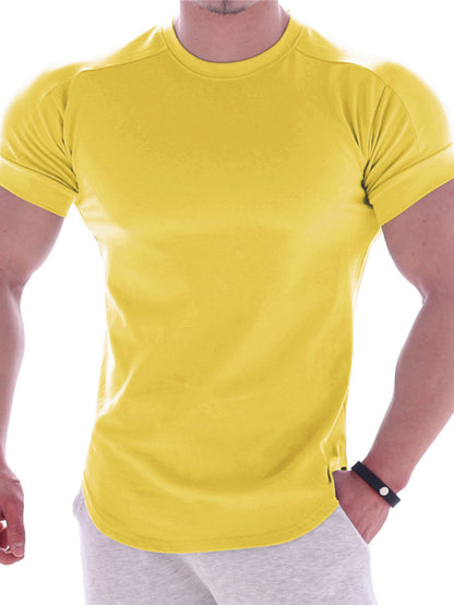 Fitness trendy brand quick-drying round neck elastic short-sleeved tight-fitting sports T-shirt