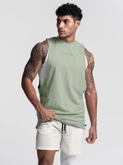 Men's sports trendy brand loose big slit solid color sleeveless quick-drying vest