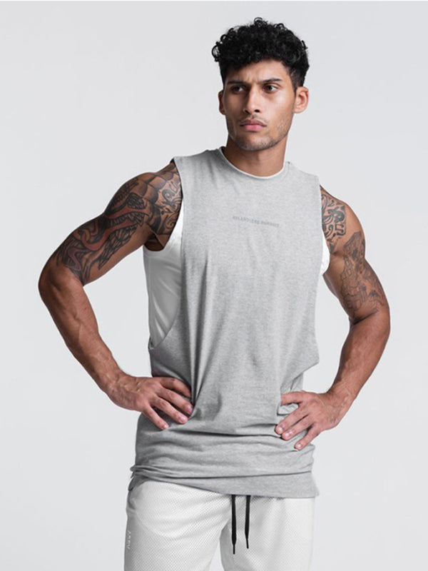 Men's sports trendy brand loose big slit solid color sleeveless quick-drying vest