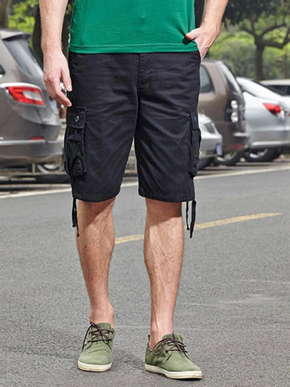 Straight Leg Cropped Pants Men's Loose Casual Pants Outdoor Sports Cargo Shorts (Without Belt)