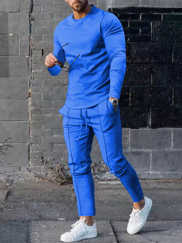 New Men's Two-piece Set Round Neck Long Sleeve T-Shirt Trousers Casual Sports Suit