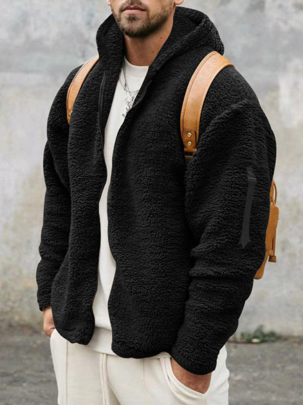 Men's warm jacket, loose hooded casual jacket