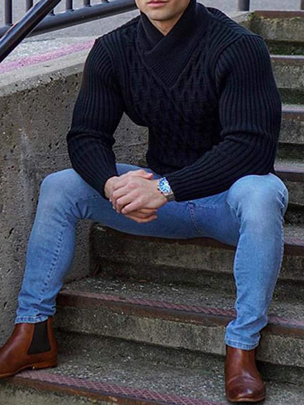 Men's Fashion Cable Knit Shawl Collar Sweater