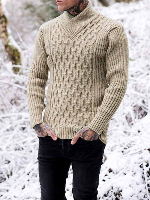 Men's Fashion Cable Knit Shawl Collar Sweater