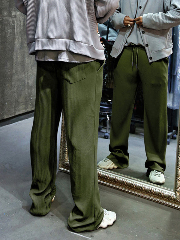 Men's casual trousers, loose straight trousers, drapey striped high-waisted wide-leg trousers