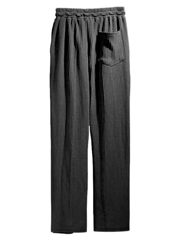 Men's casual trousers, loose straight trousers, drapey striped high-waisted wide-leg trousers