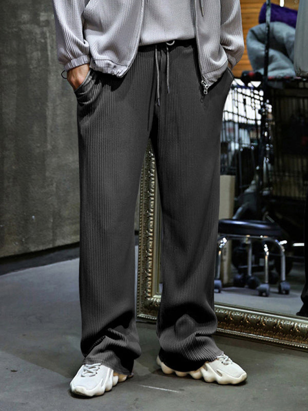 Men's casual trousers, loose straight trousers, drapey striped high-waisted wide-leg trousers