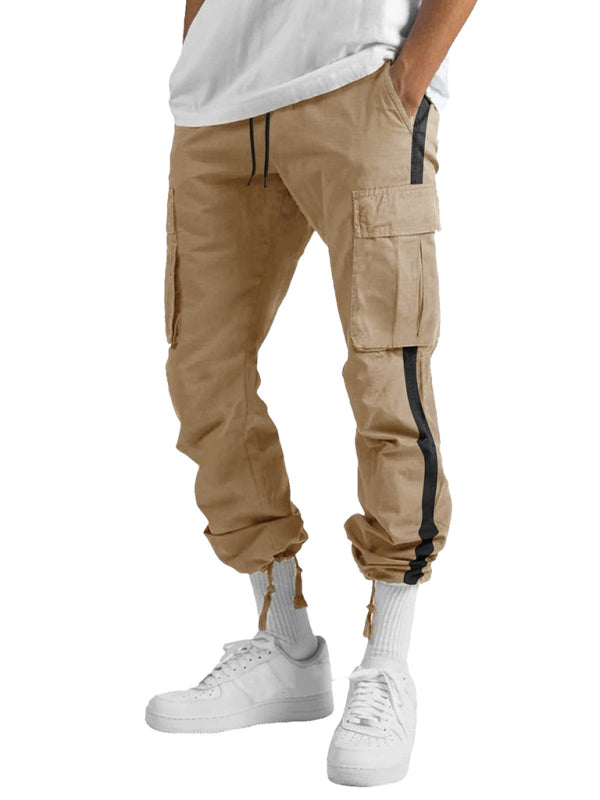 Men's new fashionable casual drawstring pockets color-blocked overalls trousers