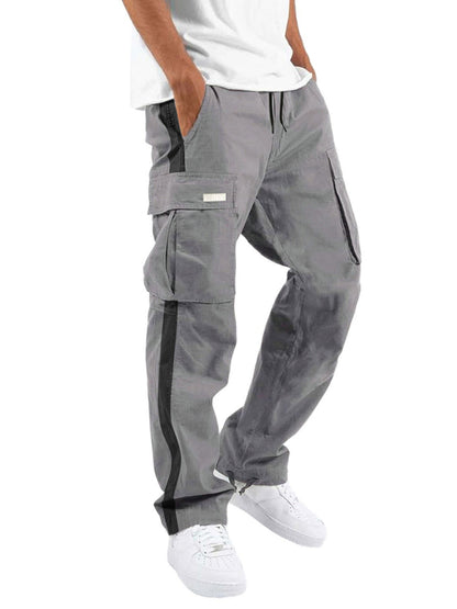 Men's new fashionable casual drawstring pockets color-blocked overalls trousers