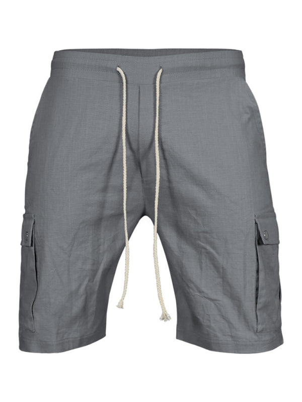 Casual Men's Slim Drawstring Shorts Thin Quarter Pants Cargo Shorts