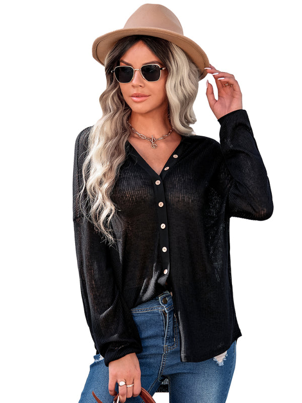 Women's casual knitting thin loose shirt top