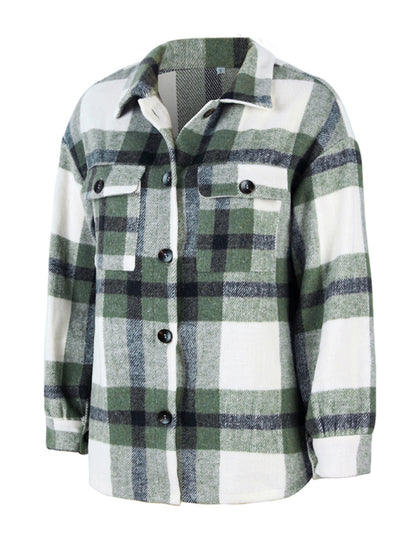 Women's Plaid long sleeve shirt casual coat