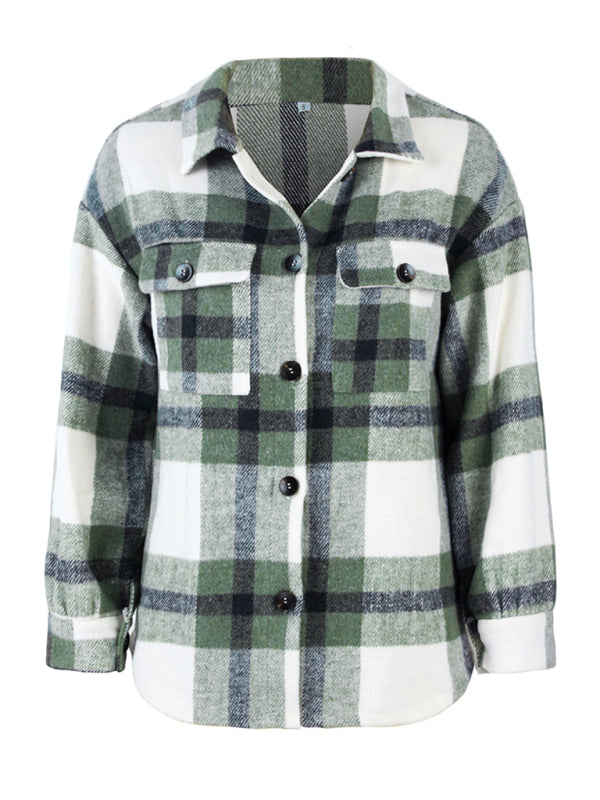 Women's Plaid long sleeve shirt casual coat