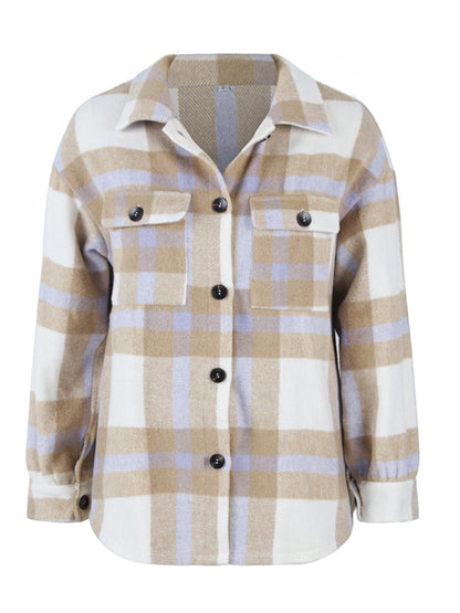 Women's Plaid long sleeve shirt casual coat