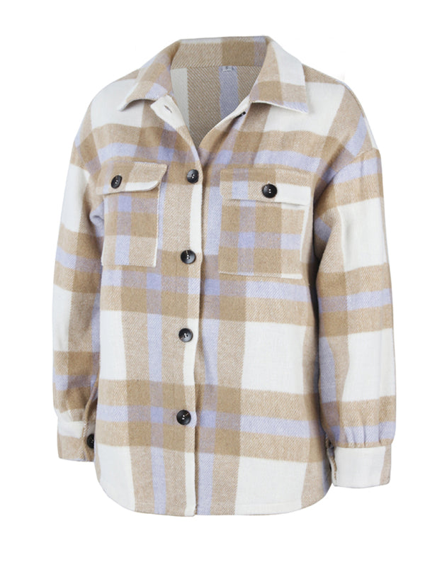 Women's Plaid long sleeve shirt casual coat