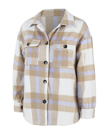 Women's Plaid long sleeve shirt casual coat