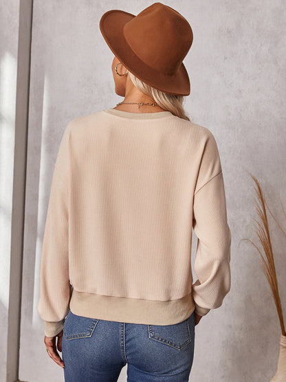 Women's fashion solid color round neck knit top