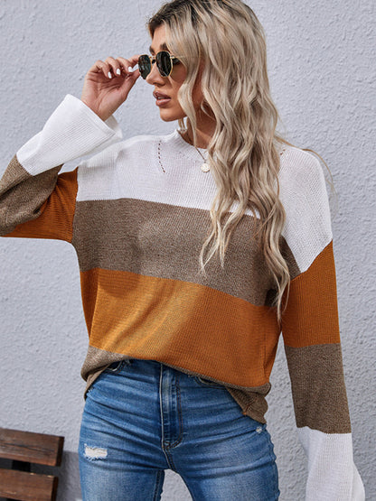 women's autumn and winter loose stitching long sleeve sweater