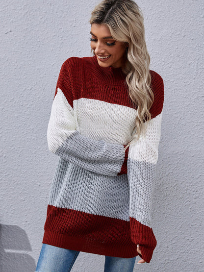 Women's Long Sleeve Colorblock Mid Length Sweater Casual