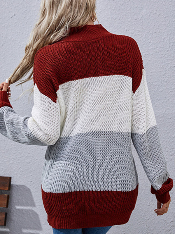 Women's Long Sleeve Colorblock Mid Length Sweater Casual