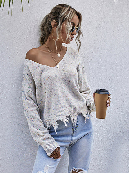 women's loose color dot white knitted sweater