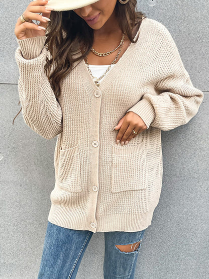 women's button pocket cardigan knitted sweater coat