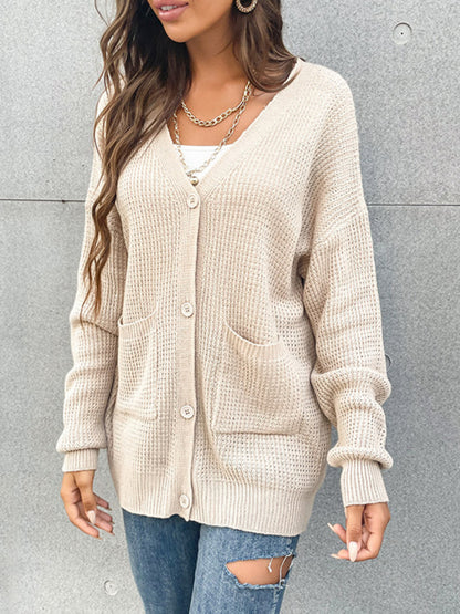 women's button pocket cardigan knitted sweater coat