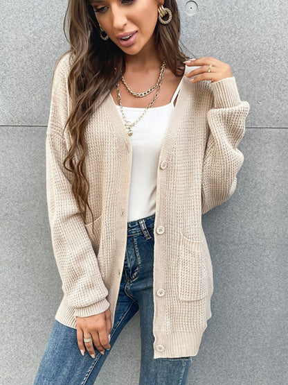 women's button pocket cardigan knitted sweater coat