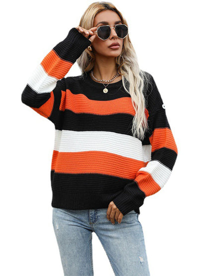 women's thin long sleeve loose striped knitted sweater