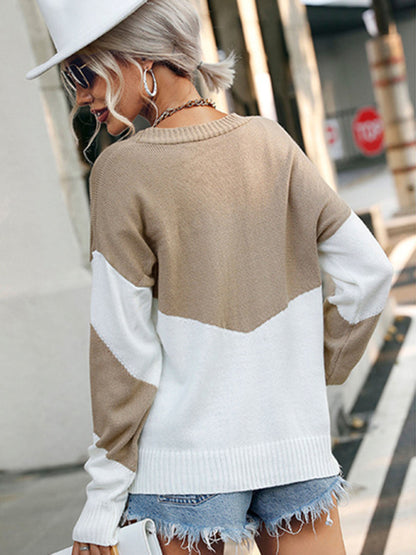 colorblock sweater european and american fashion autumn top